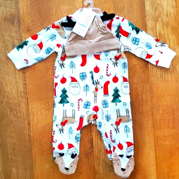 Carter's Just One You Christmas Reindeer Footie Outfit‎ with Hat - Picture 1 of 9